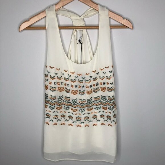 ANTHROPOLOGIE  Greylin Ivory Beaded Sheer‎ Racerback Tank Top/Cami Small - Picture 4 of 9